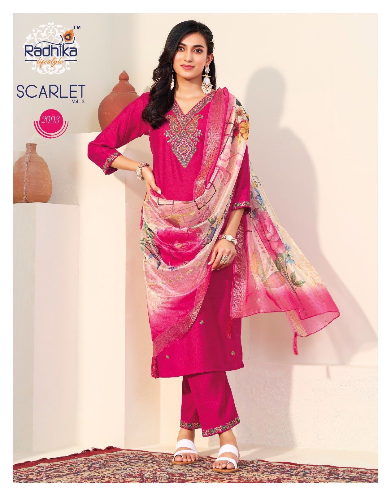 Scarlet Vol 2 Radhika Lifestyle Vetican Silk Readymade Pant Style Suits Supplier Ahmedabad