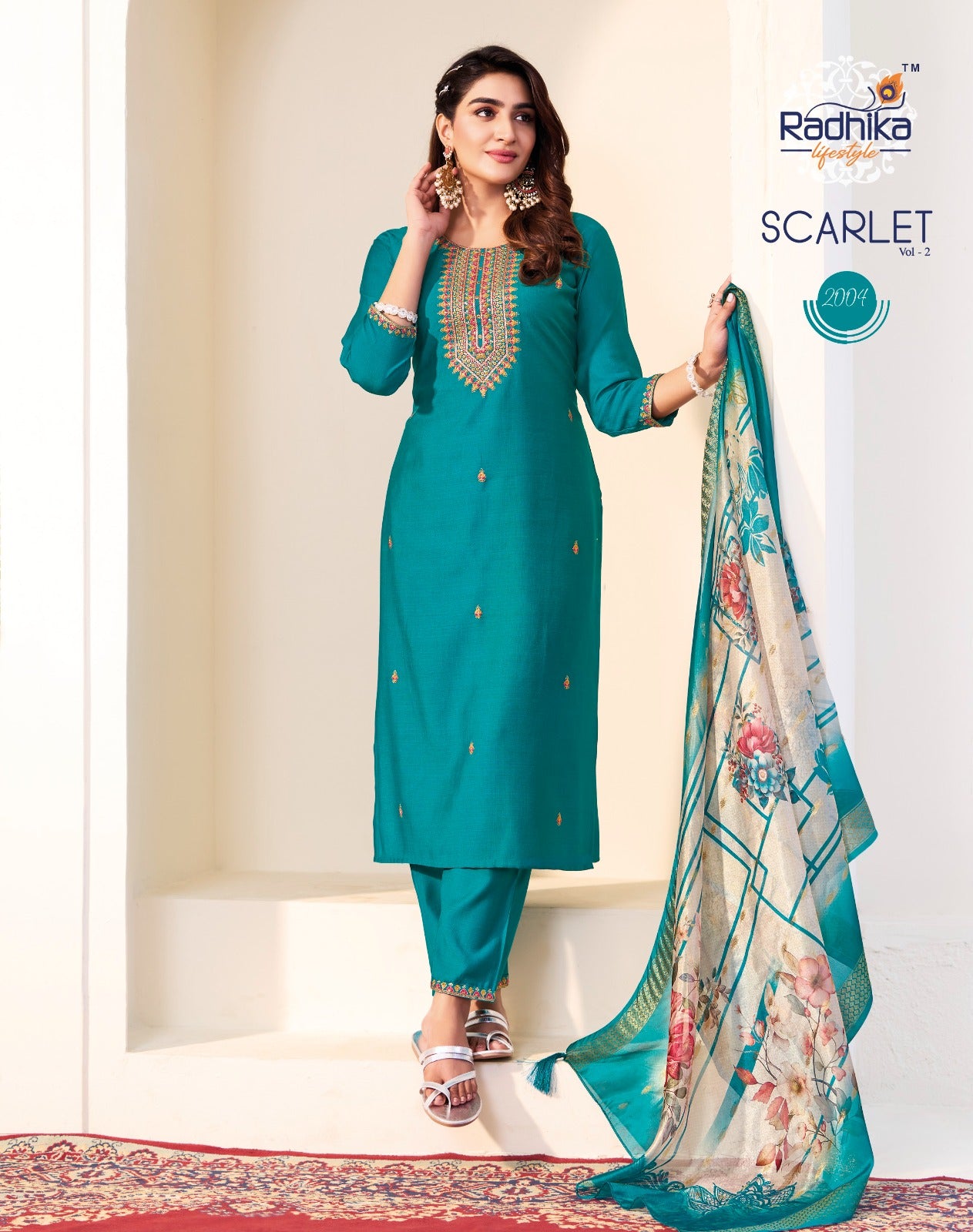 Scarlet Vol 2 Radhika Lifestyle Vetican Silk Readymade Pant Style Suits Supplier Ahmedabad