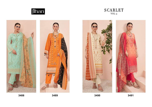 Scarlet Vol 4 Jihan Pure Lawn Karachi Salwar Suits Wholesaler Ahmedabad