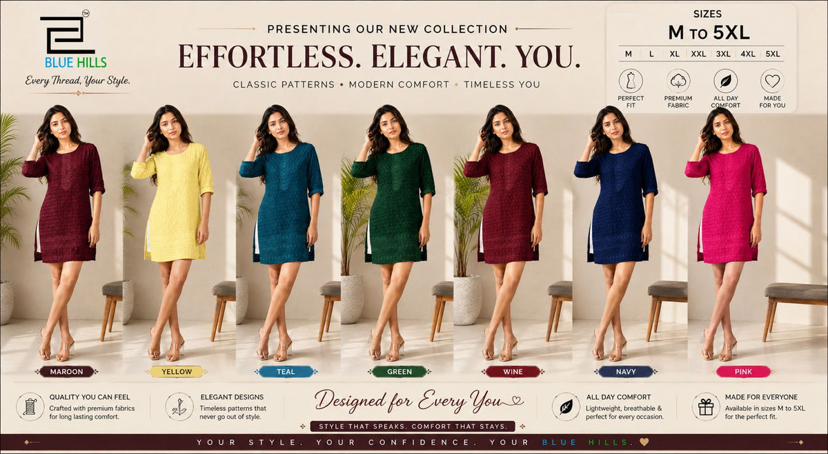 Schiffli 0409 Blue Hills Rayon Short Kurtis Exporter Gujarat