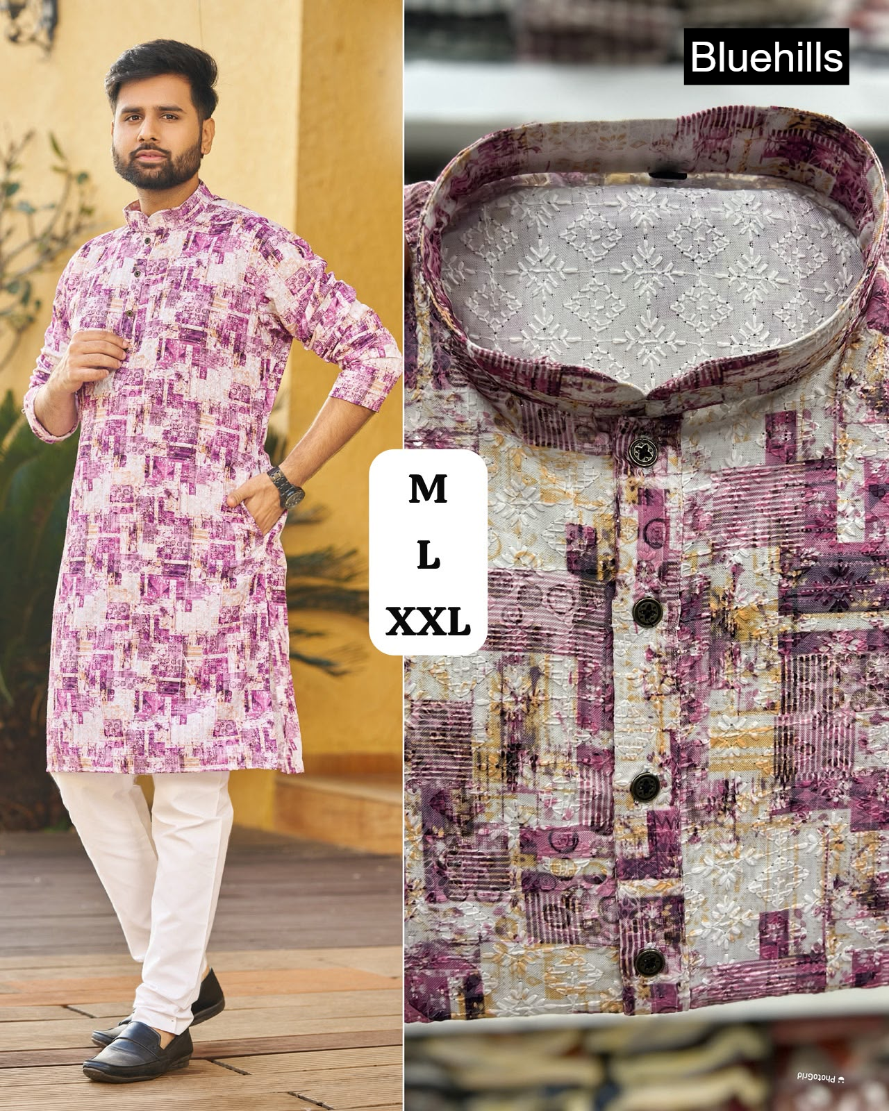 Schiffli 5.0 Bluehills Rayon Mens Kurta Pajama Wholesaler India