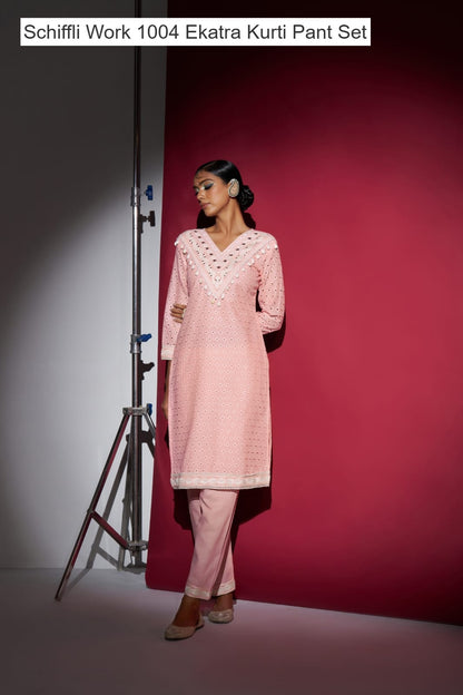 Schiffli Work 1004 Ekatra Cotton Kurti Pant Set Wholesaler Gujarat