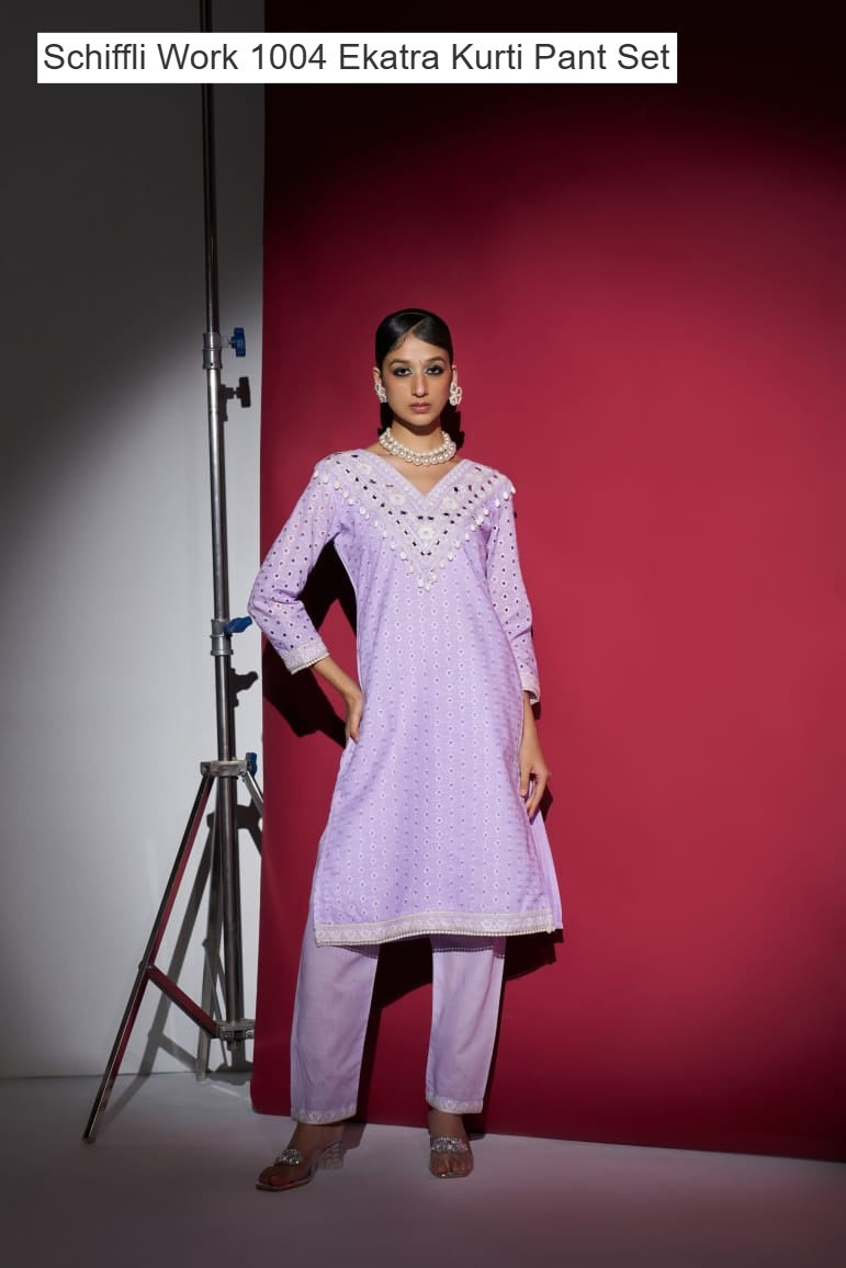 Schiffli Work 1004 Ekatra Cotton Kurti Pant Set Wholesaler Gujarat
