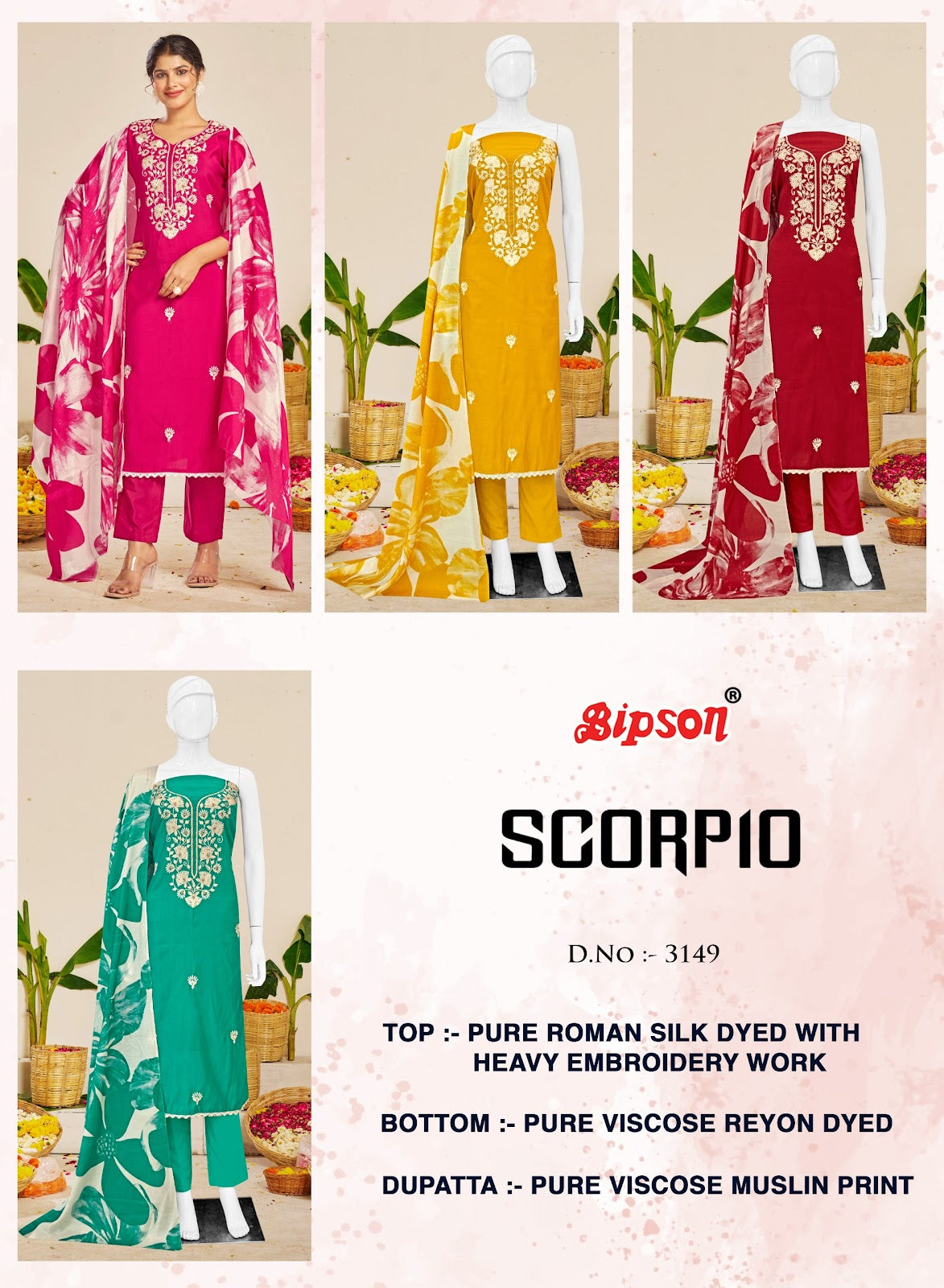 Scorpio 3149 Bipson Prints Roman Silk Pant Style Suits Wholesale Price