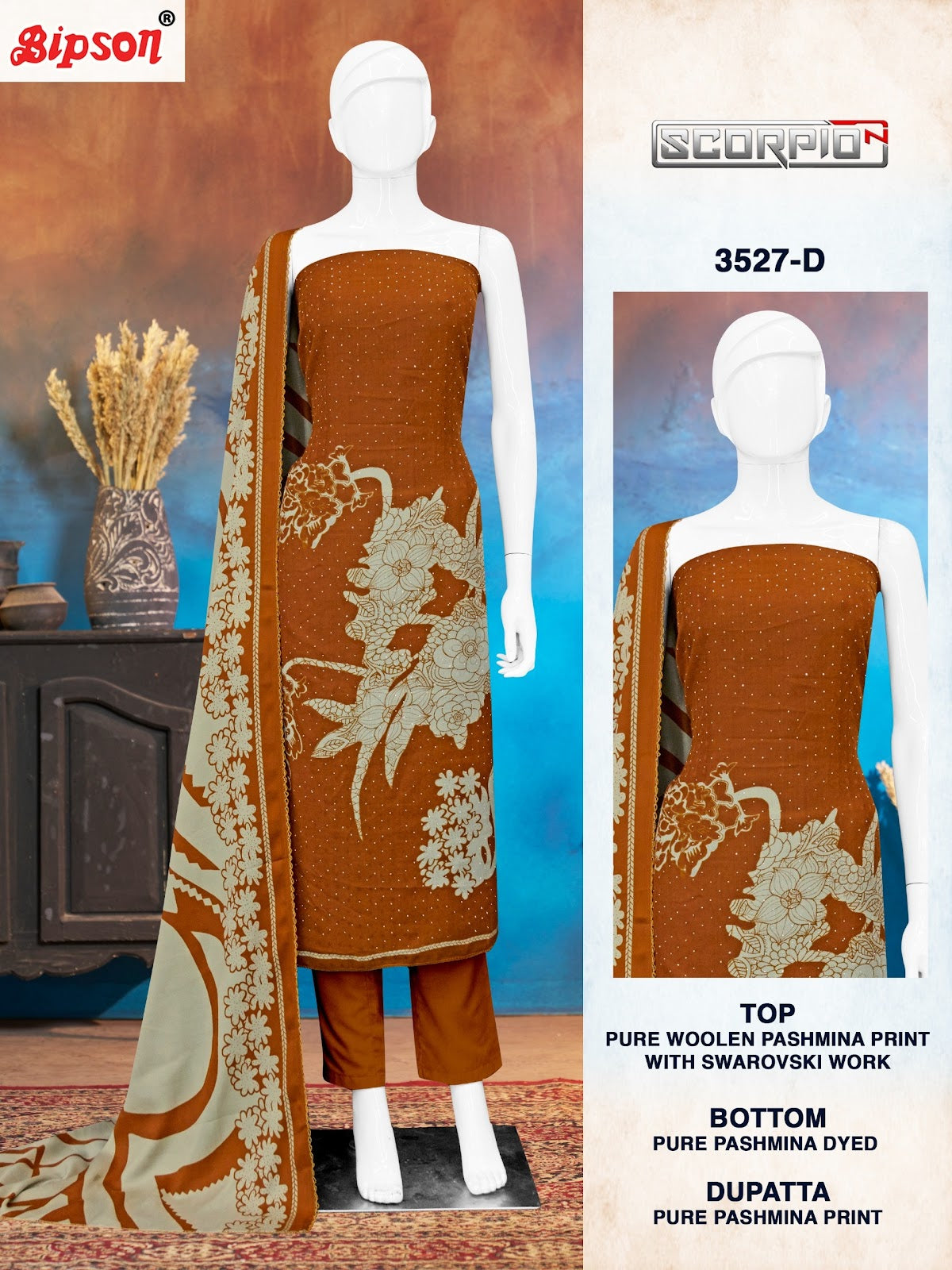 Scorpio 3527 Bipson Prints Woolen Pashmina Suits Exporter India