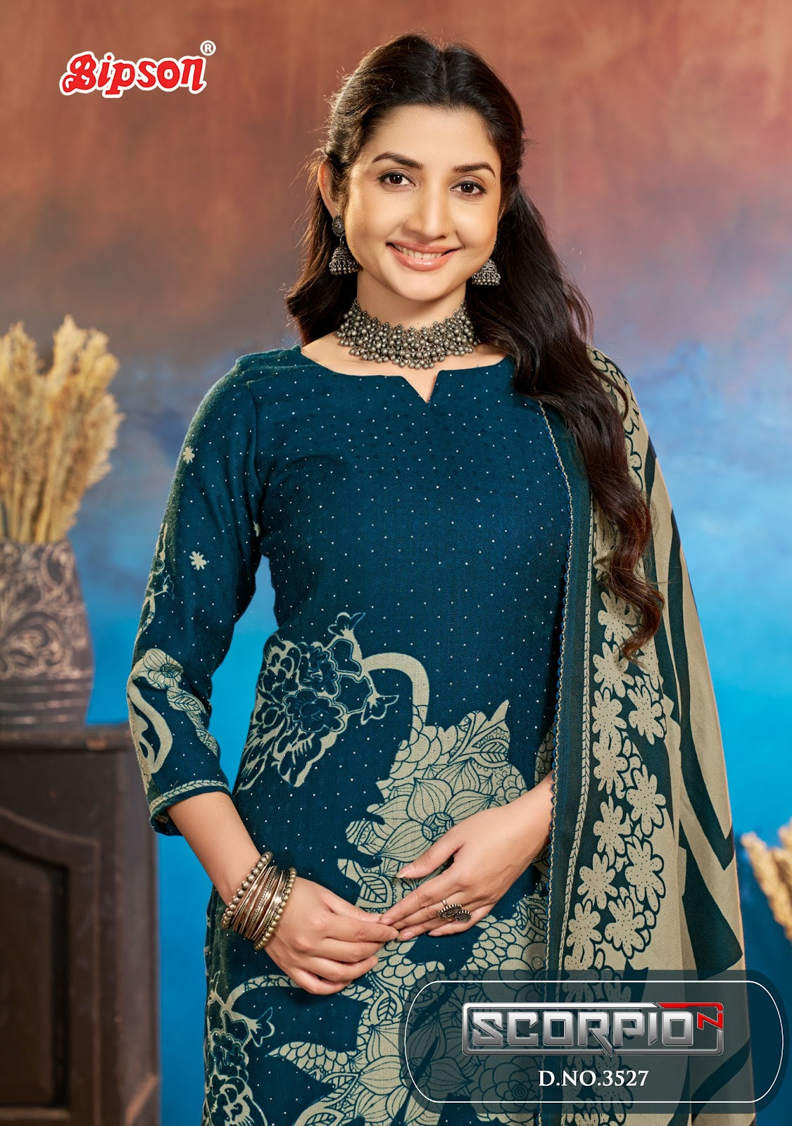 Scorpio 3527 Bipson Prints Woolen Pashmina Suits Exporter India