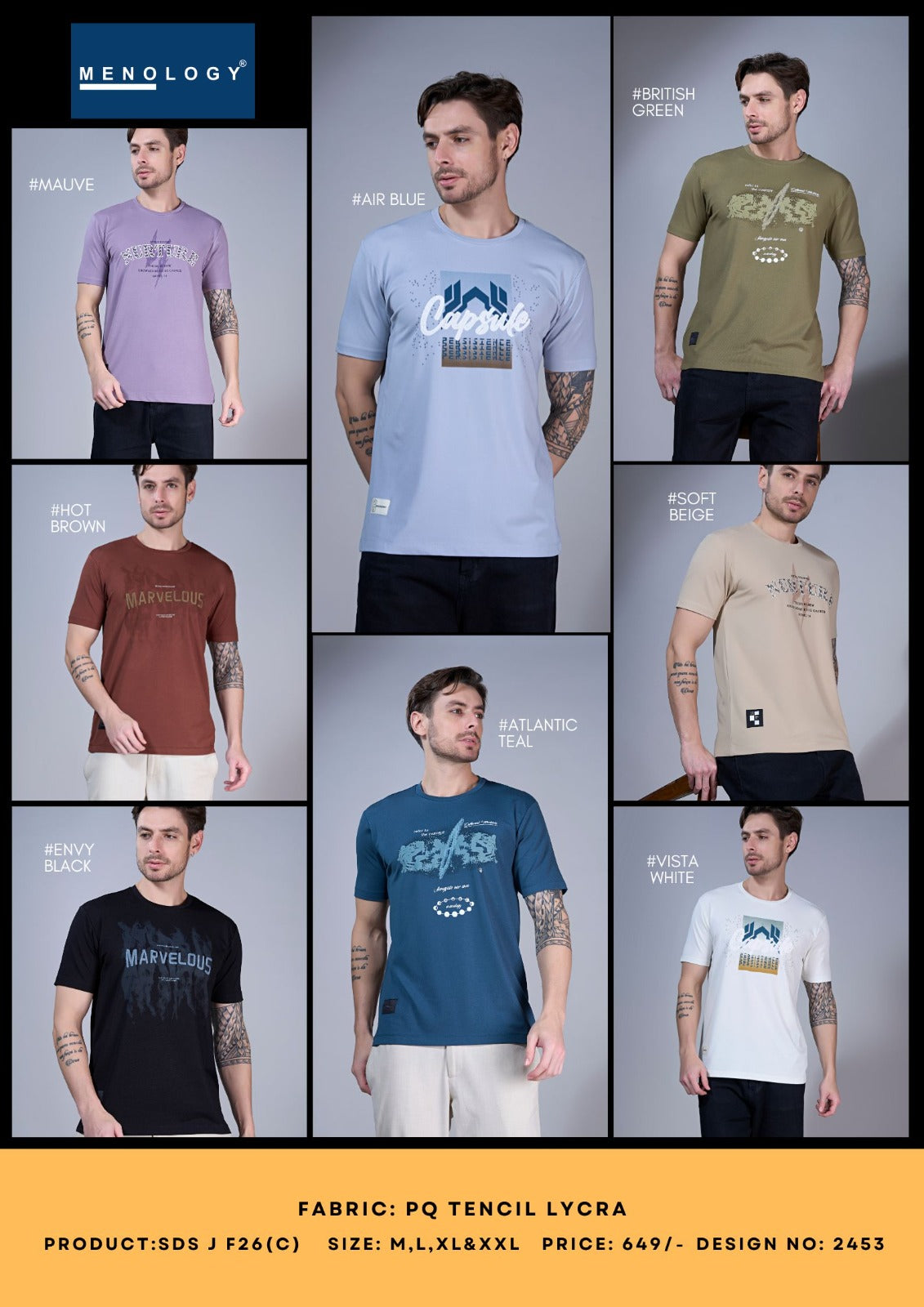 Sds J F26 C Dn 2453 Menology Tencil Lycra Mens Tshirts Wholesale Rate