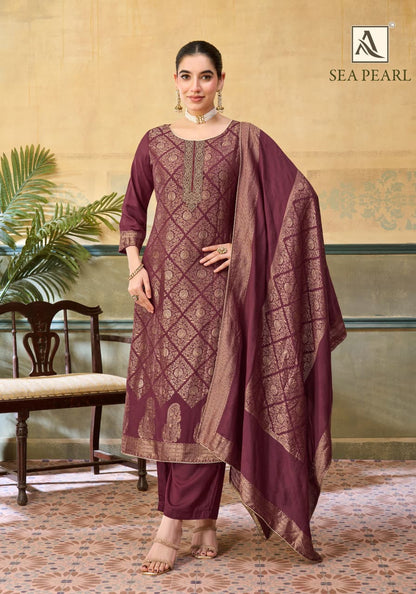 Sea Pearl Alok Viscose Muslin Karachi Salwar Suits Manufacturer India