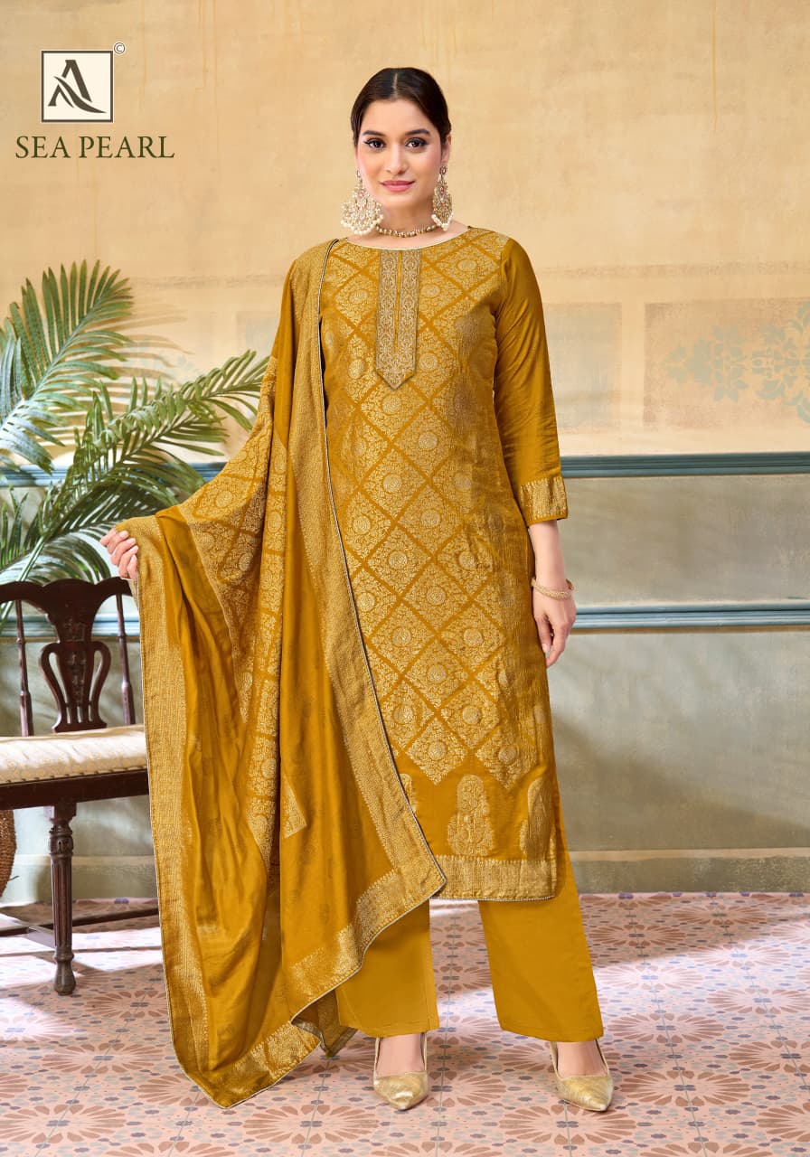 Sea Pearl Alok Viscose Muslin Karachi Salwar Suits Manufacturer India