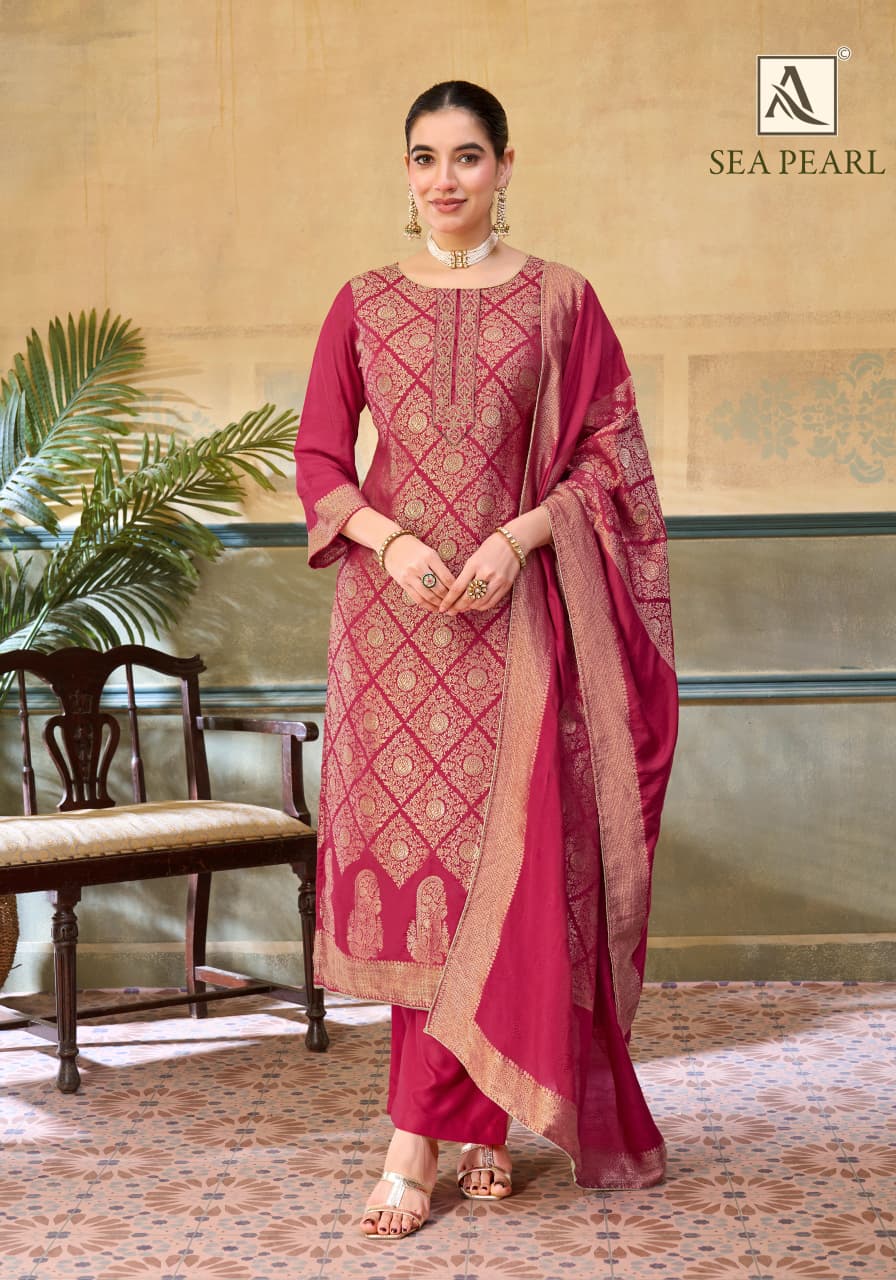 Sea Pearl Alok Viscose Muslin Karachi Salwar Suits Manufacturer India