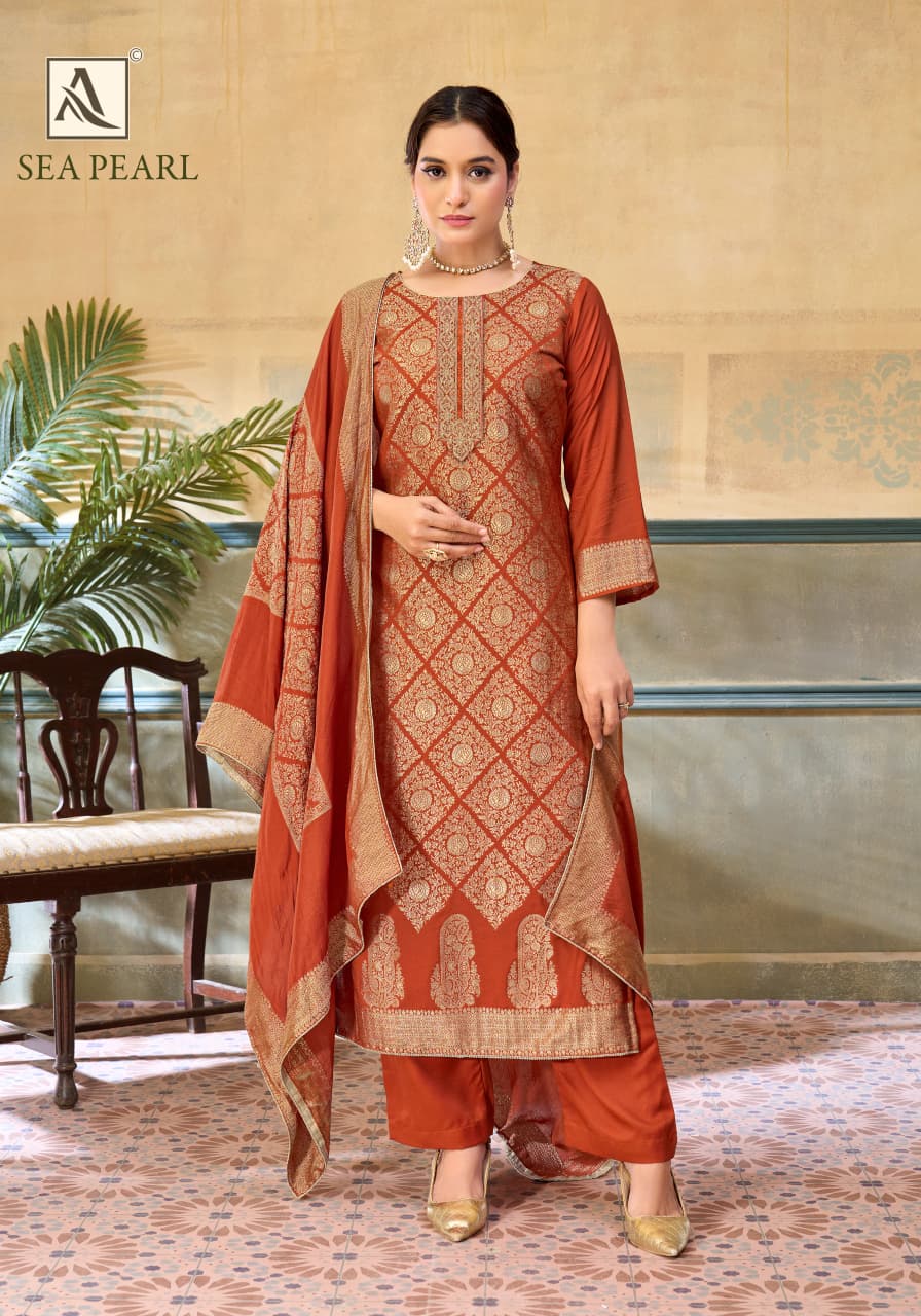 Sea Pearl Alok Viscose Muslin Karachi Salwar Suits Manufacturer India