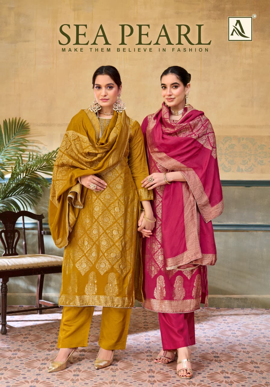 Sea Pearl Alok Viscose Muslin Karachi Salwar Suits Manufacturer India