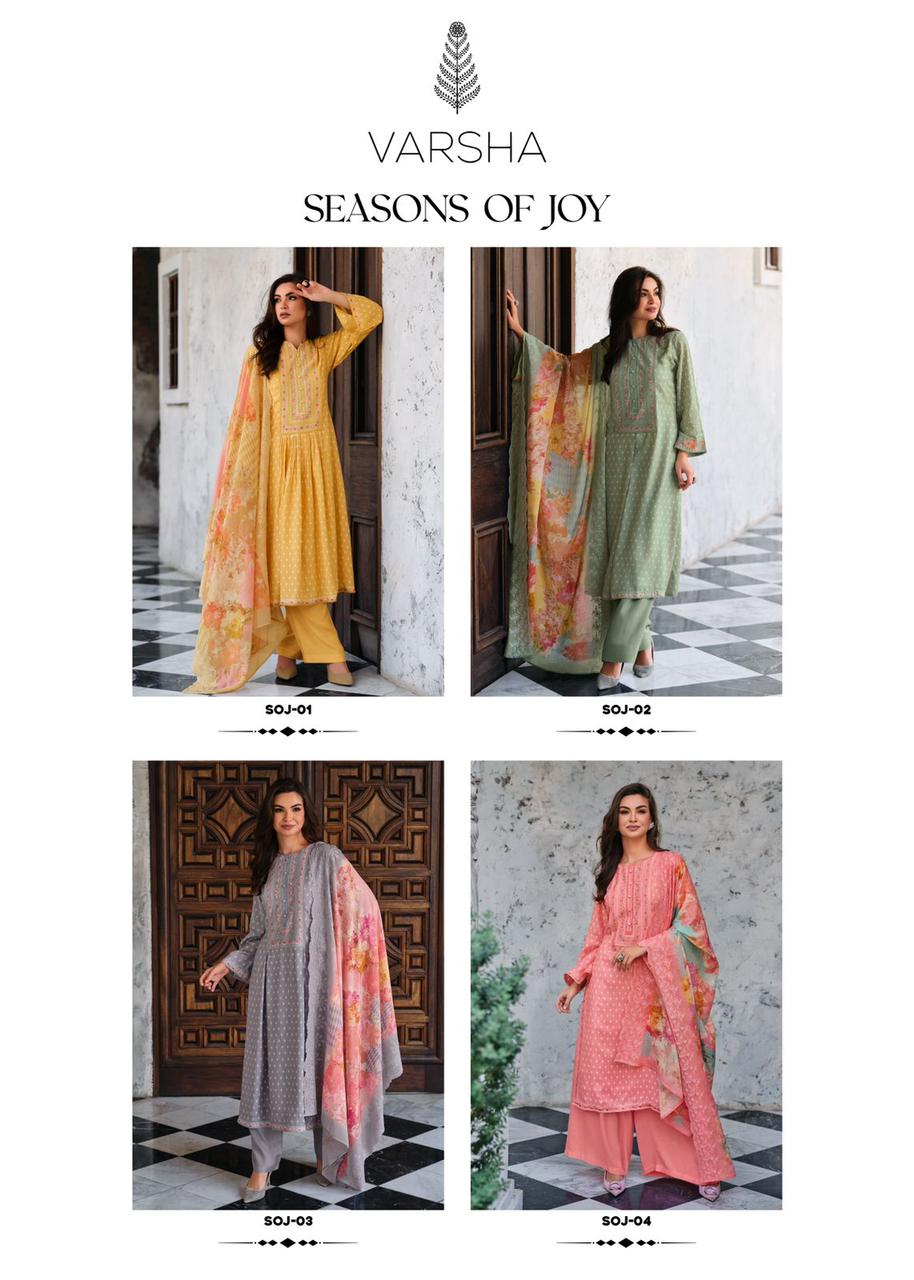 Season Of Joy Varsha Fashions Viscose Muslin Plazzo Style Suits