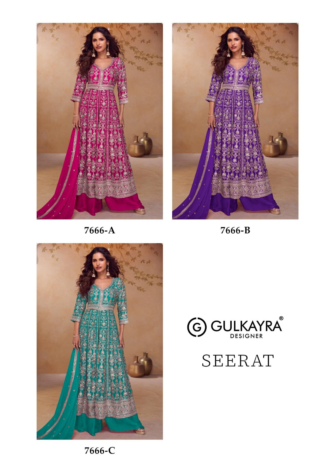 Seerat Gulkayra Designer Chinnon Readymade Plazzo Style Suits Exporter India