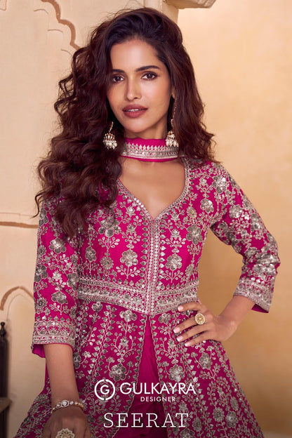 Seerat Gulkayra Designer Chinnon Readymade Plazzo Style Suits Exporter India