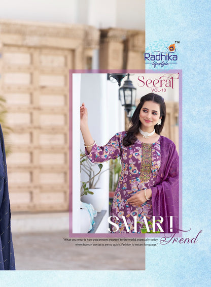 Seerat Vol 10 Radhika Lifestyle Rayon Capsule Readymade Pant Style Suits Manufacturer India