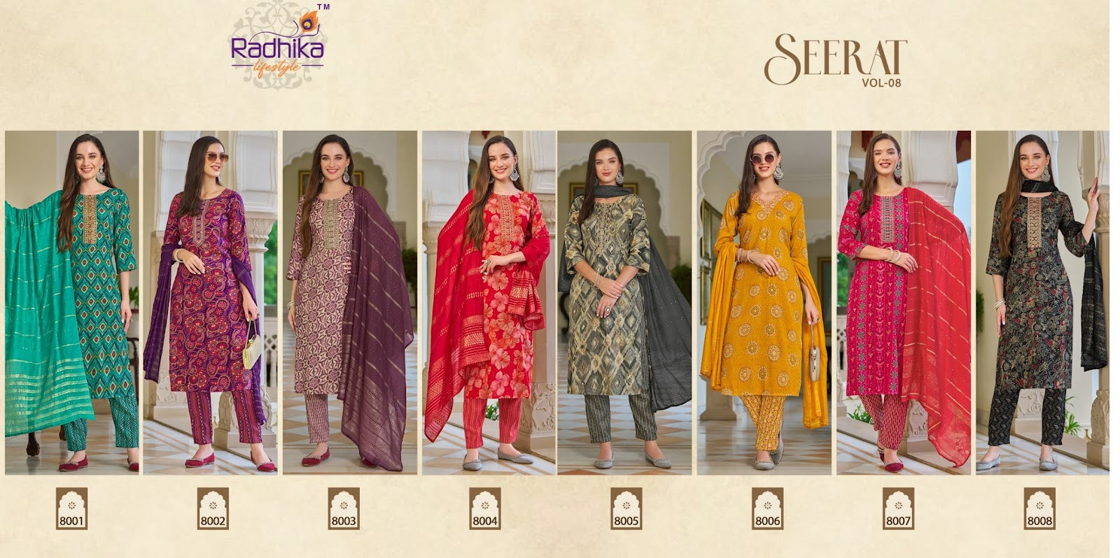Seerat Vol 8 Radhika Lifestyle Rayon Capsule Readymade Pant Style Suits Manufacturer Gujarat