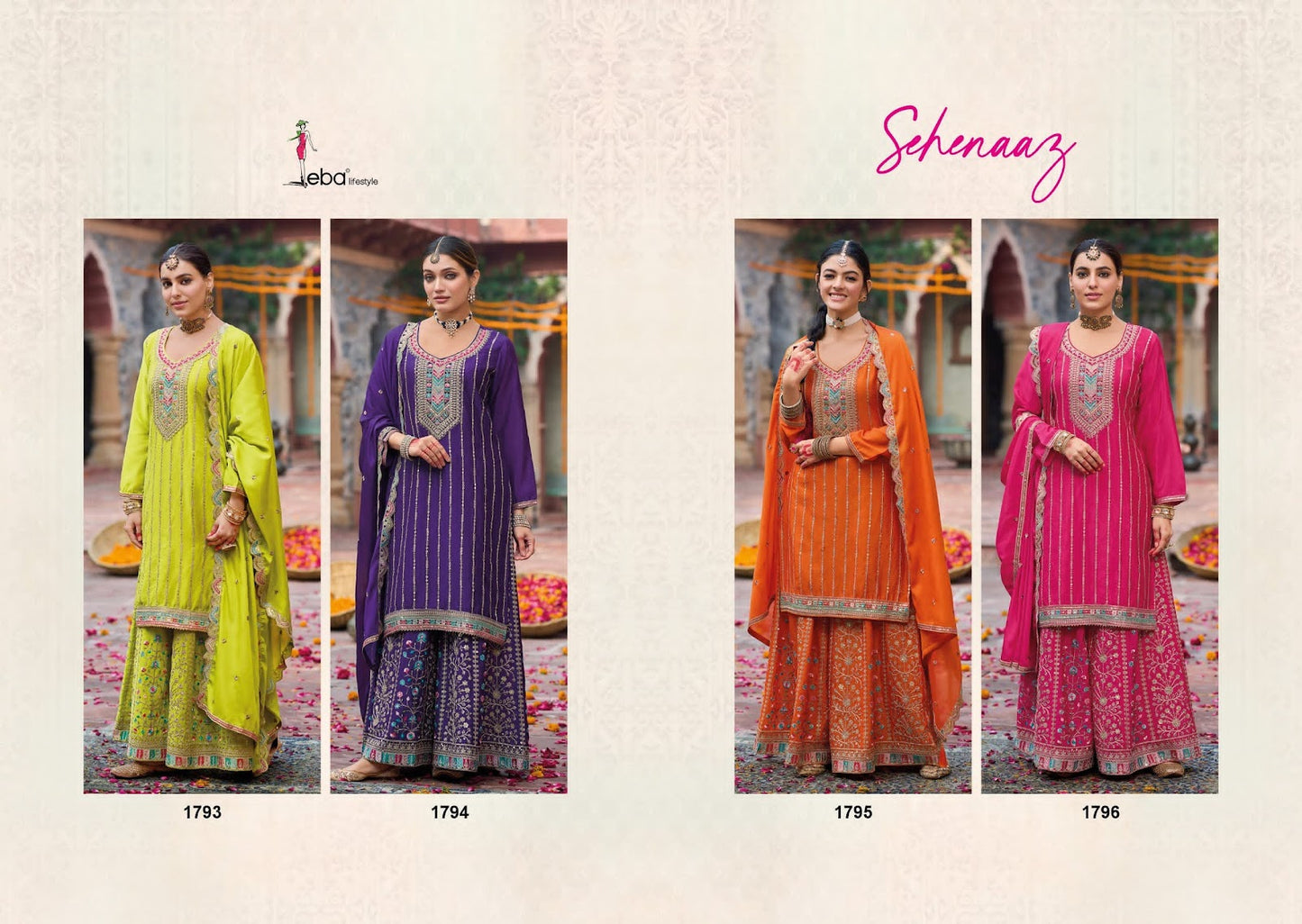 Sehenaaz Eba Lifestyle Chinon Readymade Suits Supplier India