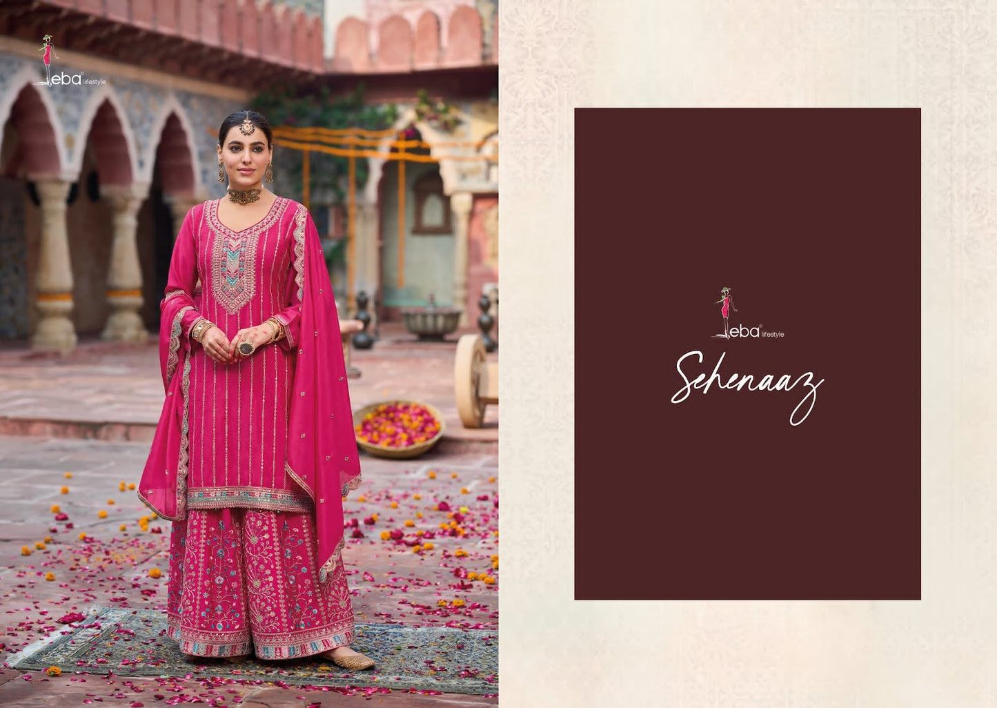 Sehenaaz Eba Lifestyle Chinon Readymade Suits Supplier India