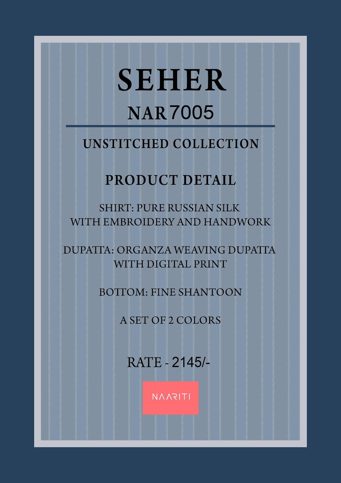 Seher Naariti Russian Silk Pant Style Suits Exporter India