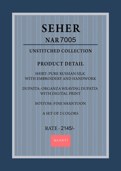 Seher Naariti Russian Silk Pant Style Suits Exporter India