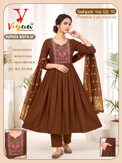 Sehjadi Vol 2 Viyaa Roman Silk Readymade Anarkali Suits Wholesaler Ahmedabad