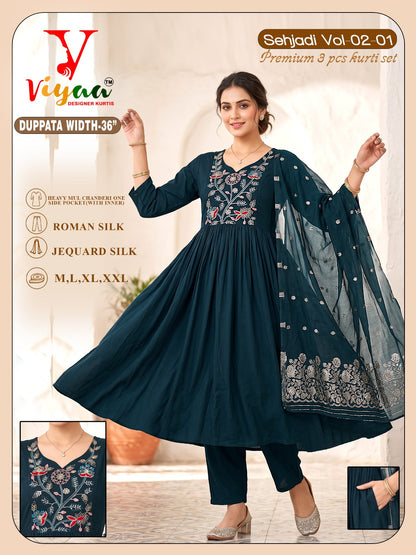 Sehjadi Vol 2 Viyaa Roman Silk Readymade Anarkali Suits Wholesaler Ahmedabad