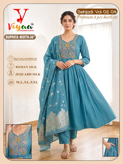 Sehjadi Vol 2 Viyaa Roman Silk Readymade Anarkali Suits Wholesaler Ahmedabad