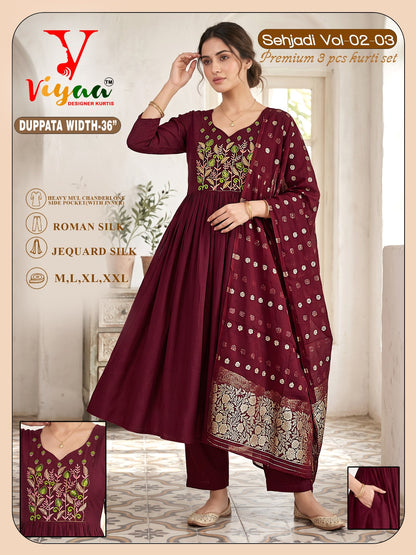 Sehjadi Vol 2 Viyaa Roman Silk Readymade Anarkali Suits Wholesaler Ahmedabad