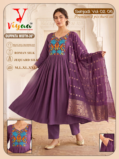 Sehjadi Vol 2 Viyaa Roman Silk Readymade Anarkali Suits Wholesaler Ahmedabad