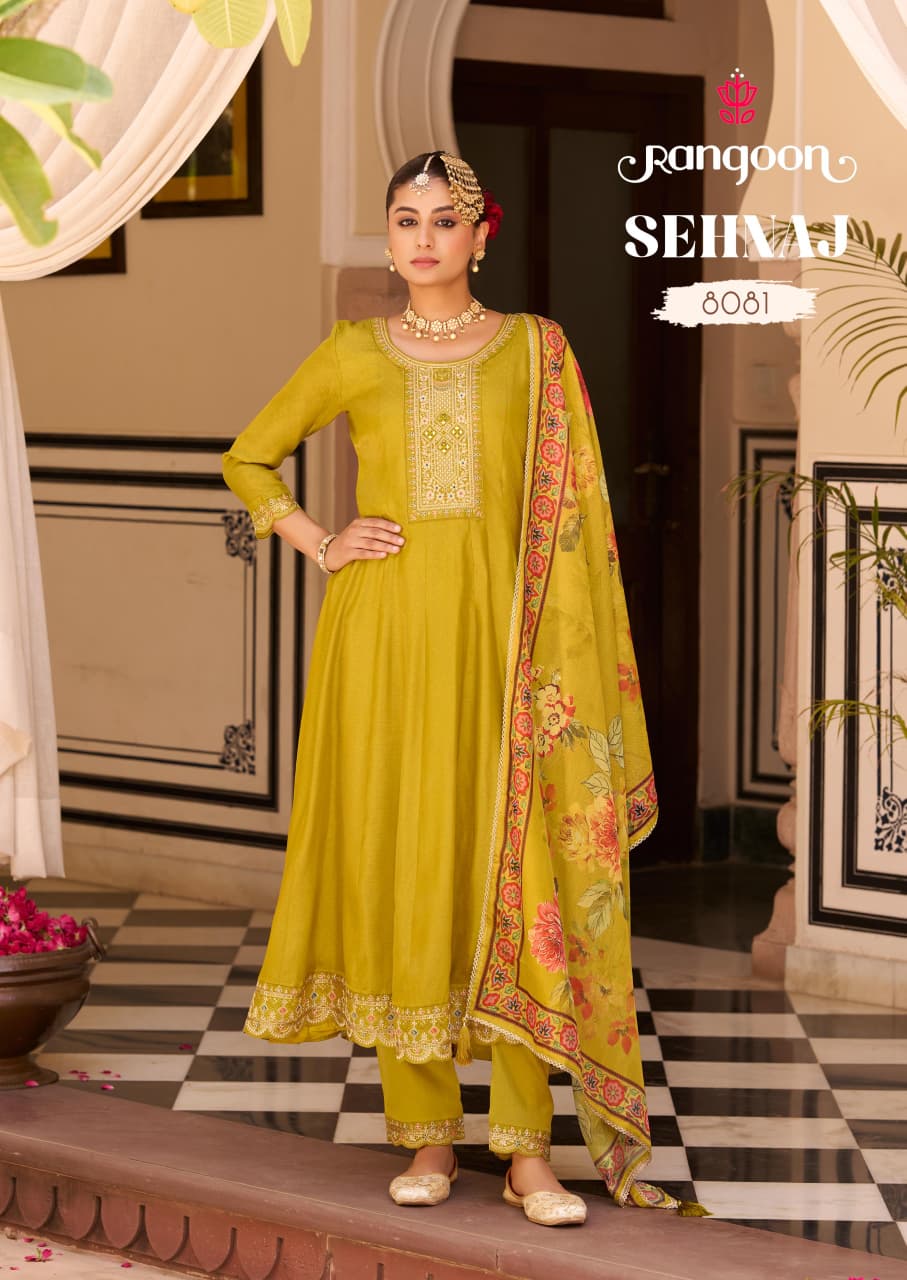 Sehnaj Rangoon Silk Readymade Anarkali Suits Wholesale Price