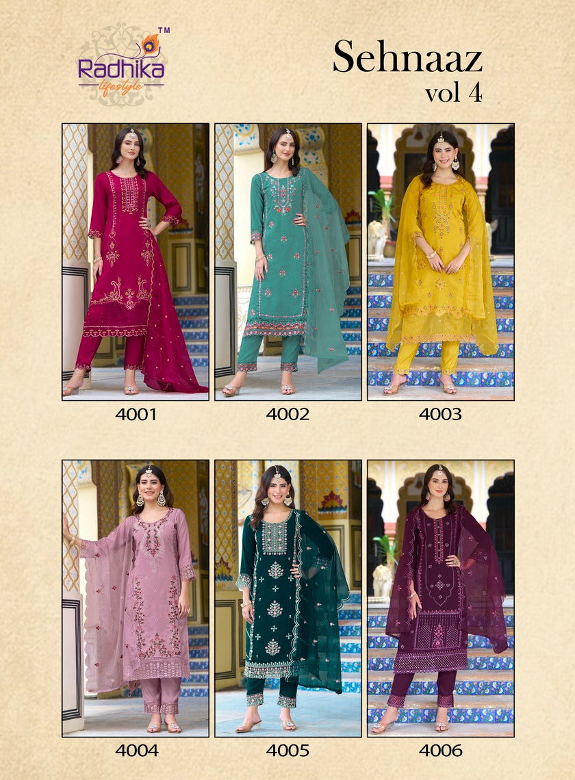 Sehnaaz Vol 4 Radhika Lifestyle Roman Silk Readymade Pant Style Suits Exporter India