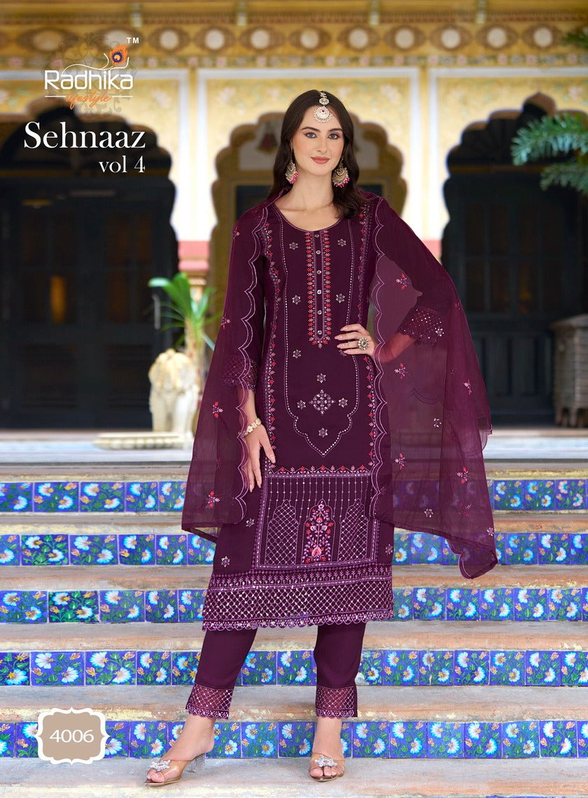 Sehnaaz Vol 4 Radhika Lifestyle Roman Silk Readymade Pant Style Suits Exporter India