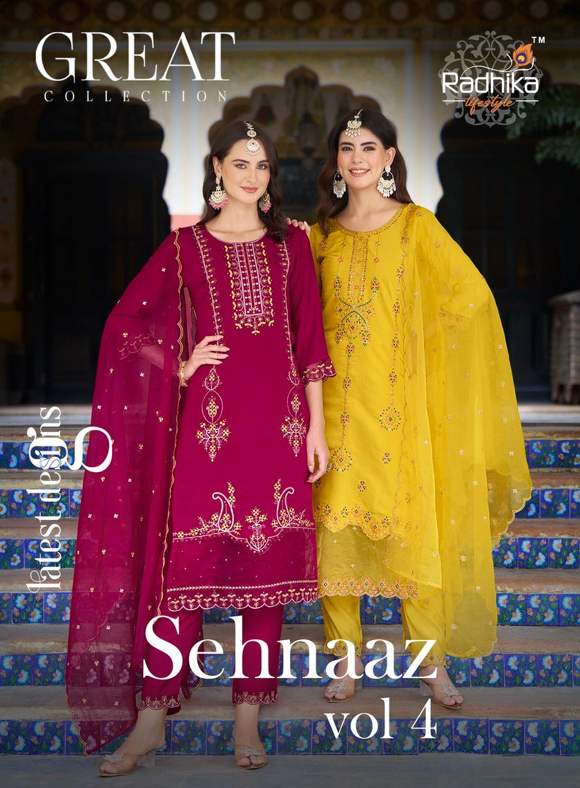 Sehnaaz Vol 4 Radhika Lifestyle Roman Silk Readymade Pant Style Suits Exporter India