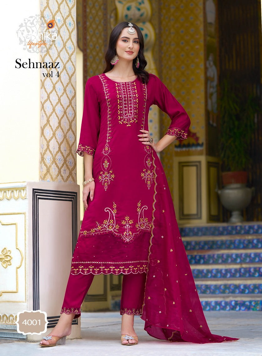 Sehnaaz Vol 4 Radhika Lifestyle Roman Silk Readymade Pant Style Suits Exporter India
