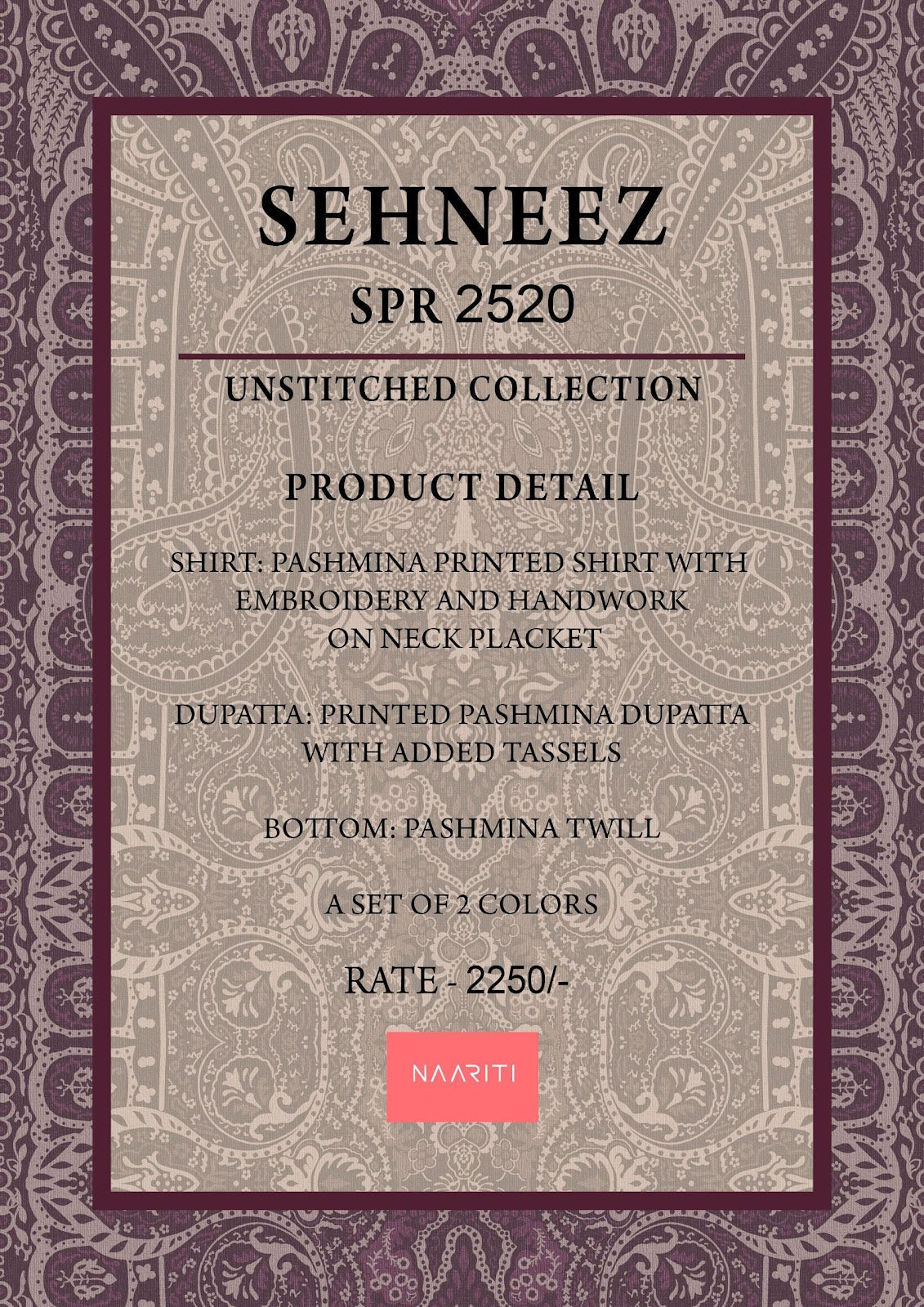 Sehneez Naariti Pashmina Suits Exporter