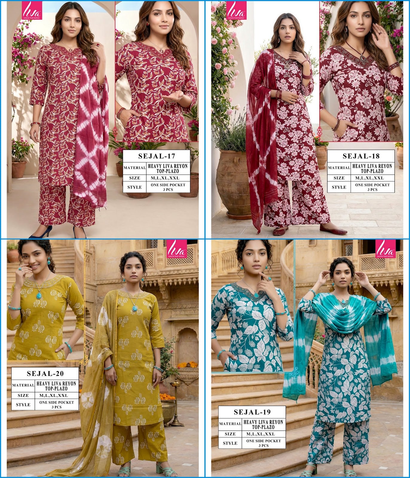 Sejal Viyaa Liva Reyon Readymade Plazzo Style Suits Wholesale Price