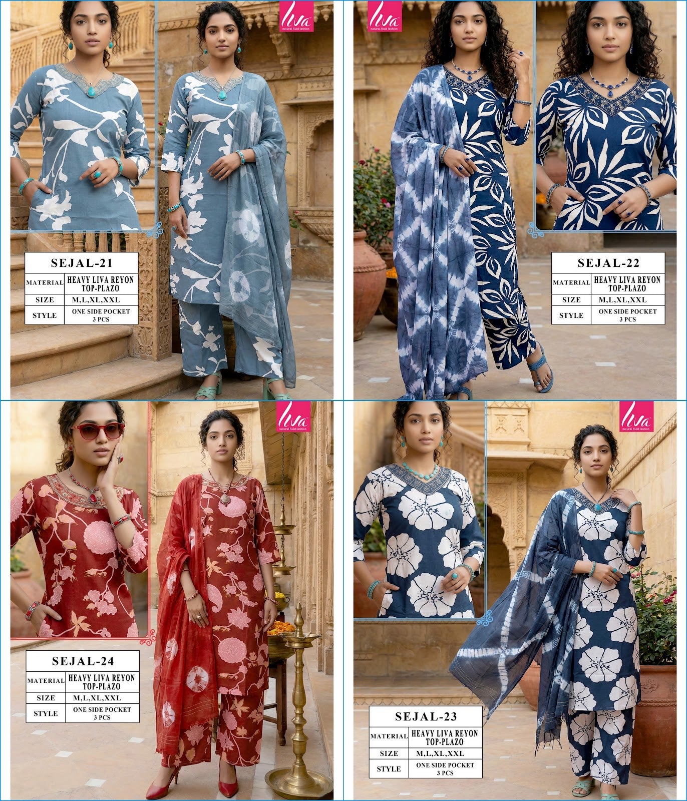 Sejal Viyaa Liva Reyon Readymade Plazzo Style Suits Wholesale Price