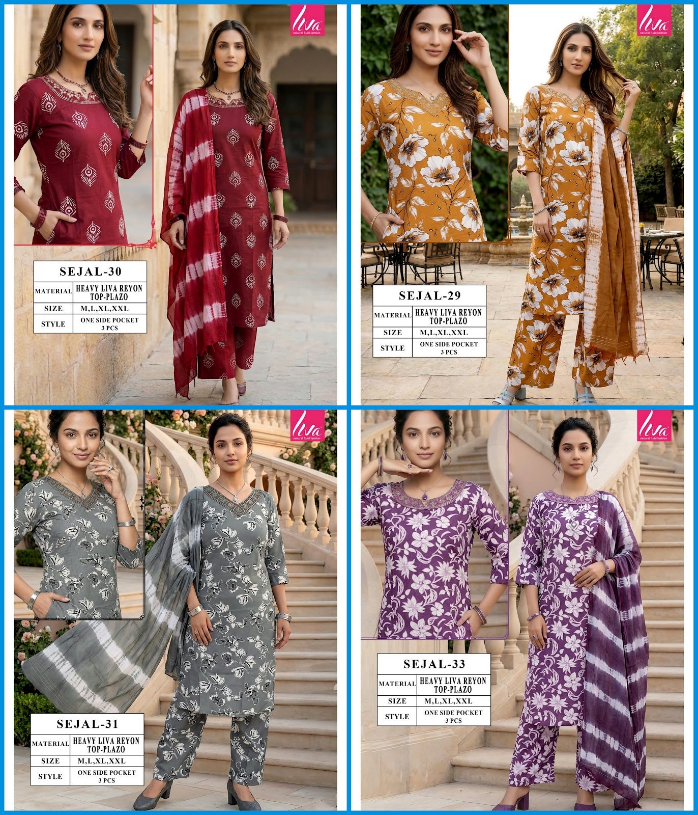 Sejal Viyaa Liva Reyon Readymade Plazzo Style Suits Wholesale Price