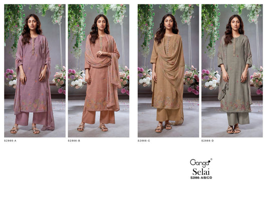 Selai 2866 Ganga Handloom Plazzo Style Suits Manufacturer Ahmedabad