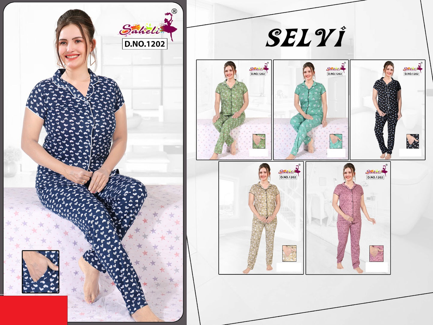 Selvi 1202 Saheli Cotton Collar Night Suits Wholesale Price