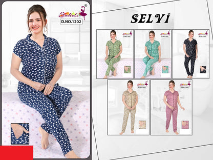Selvi 1202 Saheli Cotton Collar Night Suits Wholesale Price