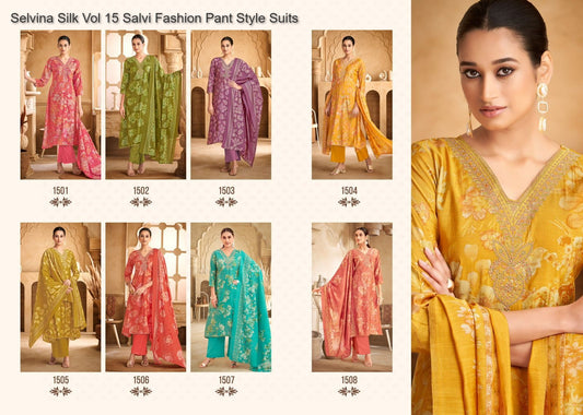 Selvina Silk Vol 15 Salvi Fashion Modal Silk Pant Style Suits Manufacturer Ahmedabad