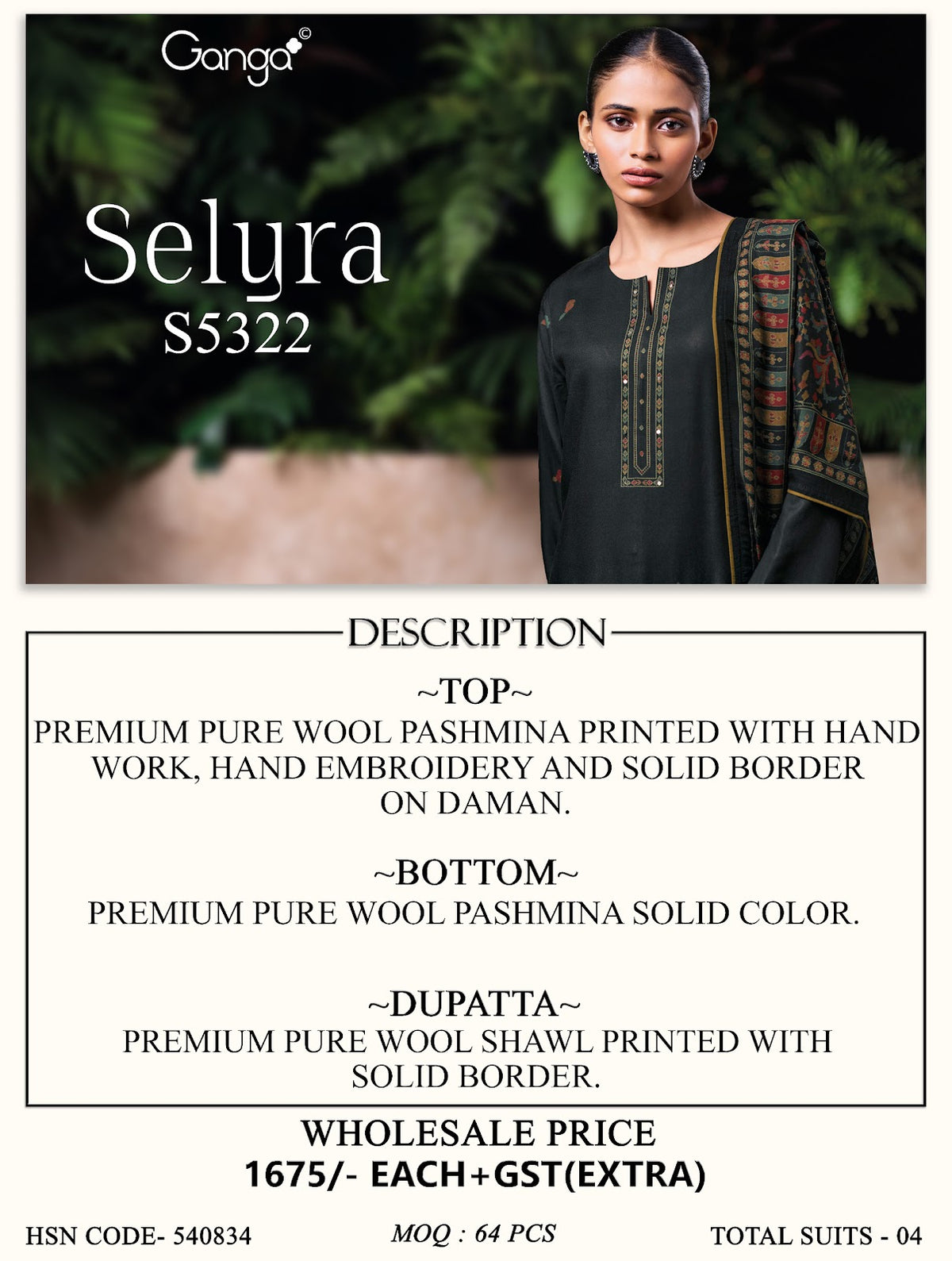 Selyra S5322 Ganga Wool Pashmina Suits Wholesale Rate