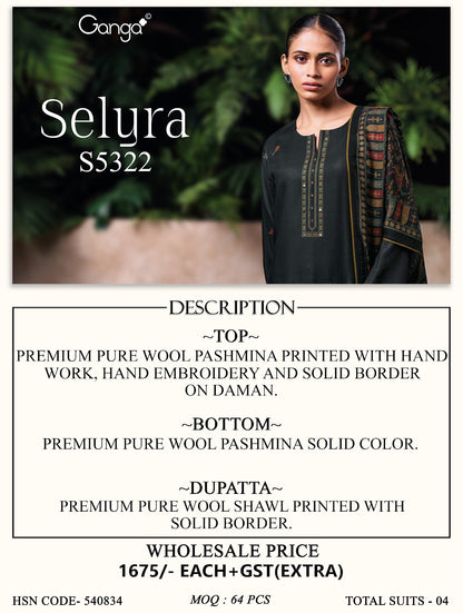 Selyra S5322 Ganga Wool Pashmina Suits Wholesale Rate