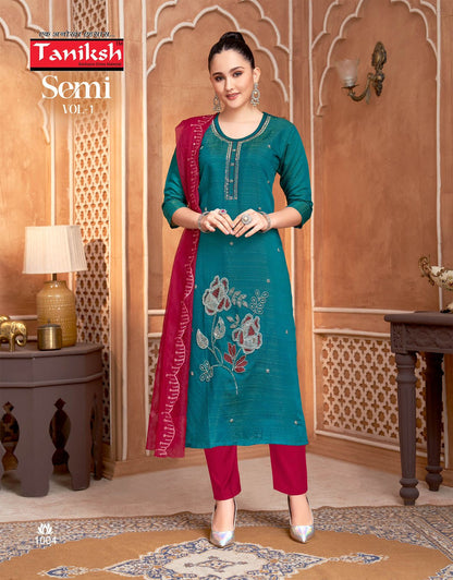 Semi Vol 1 Taniksh Vertican Readymade Pant Style Suits Wholesaler Ahmedabad