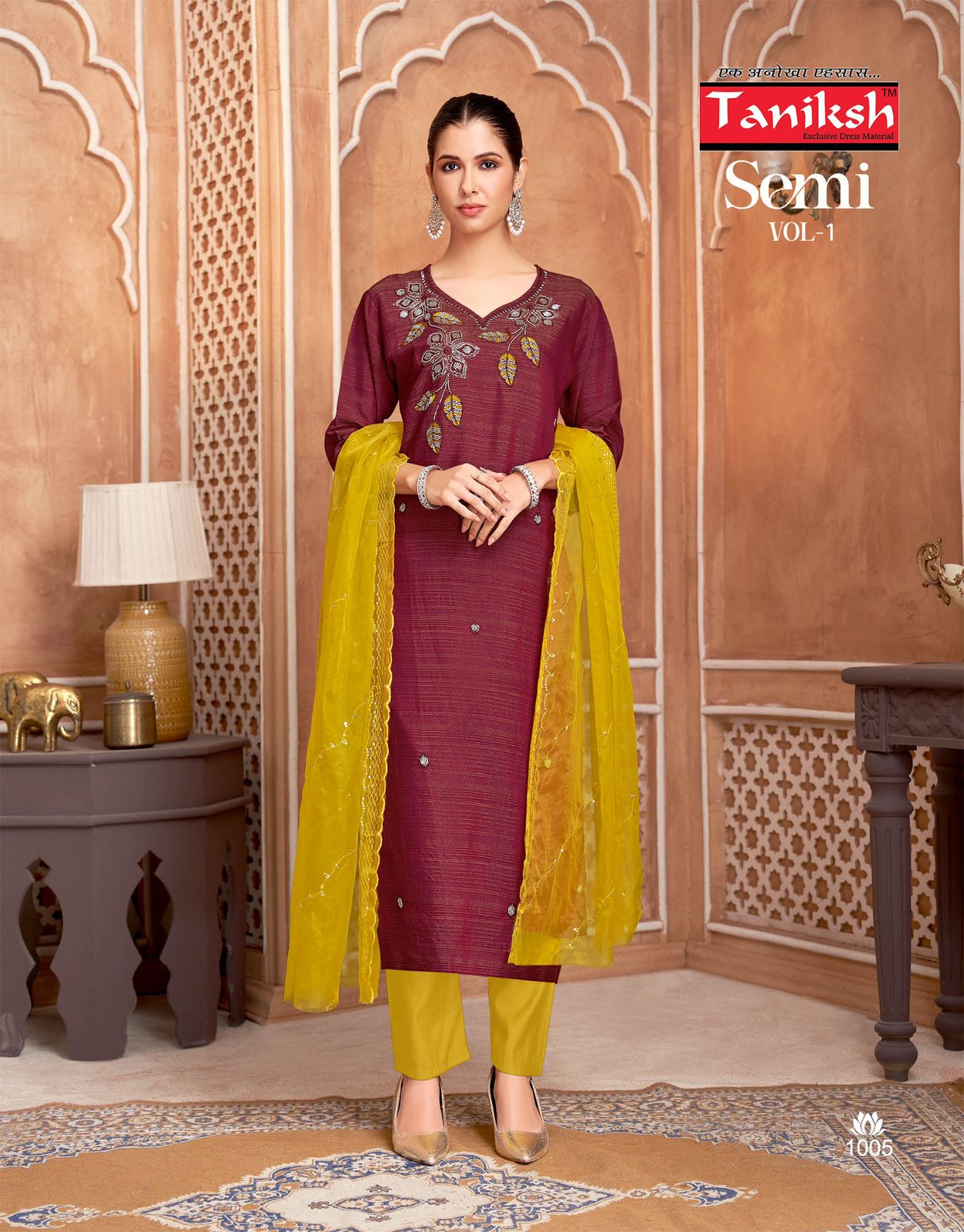 Semi Vol 1 Taniksh Vertican Readymade Pant Style Suits Wholesaler Ahmedabad