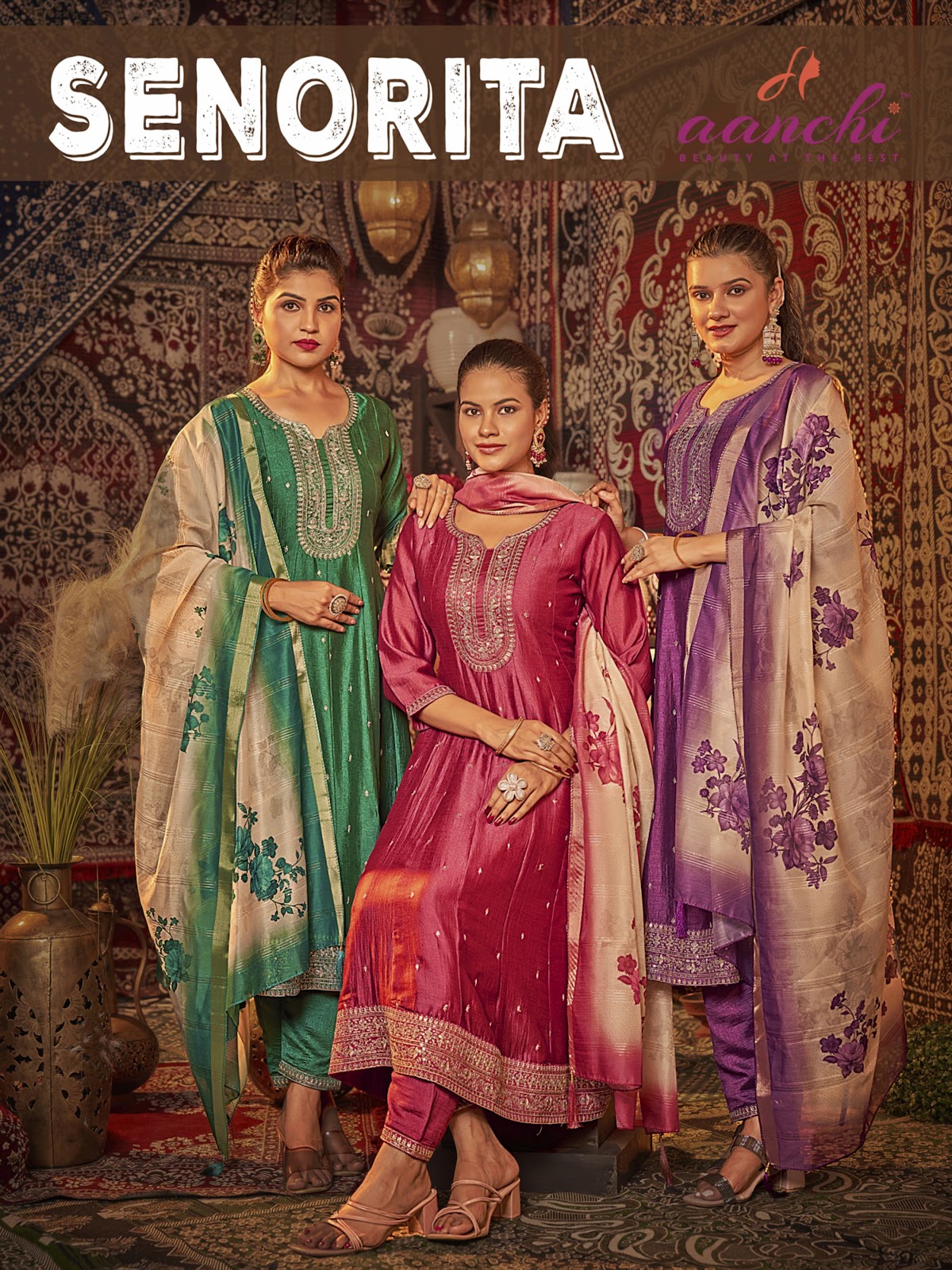 Senorita Aanchi Vichitra Silk Readymade Anarkali Suits Exporter Ahmedabad