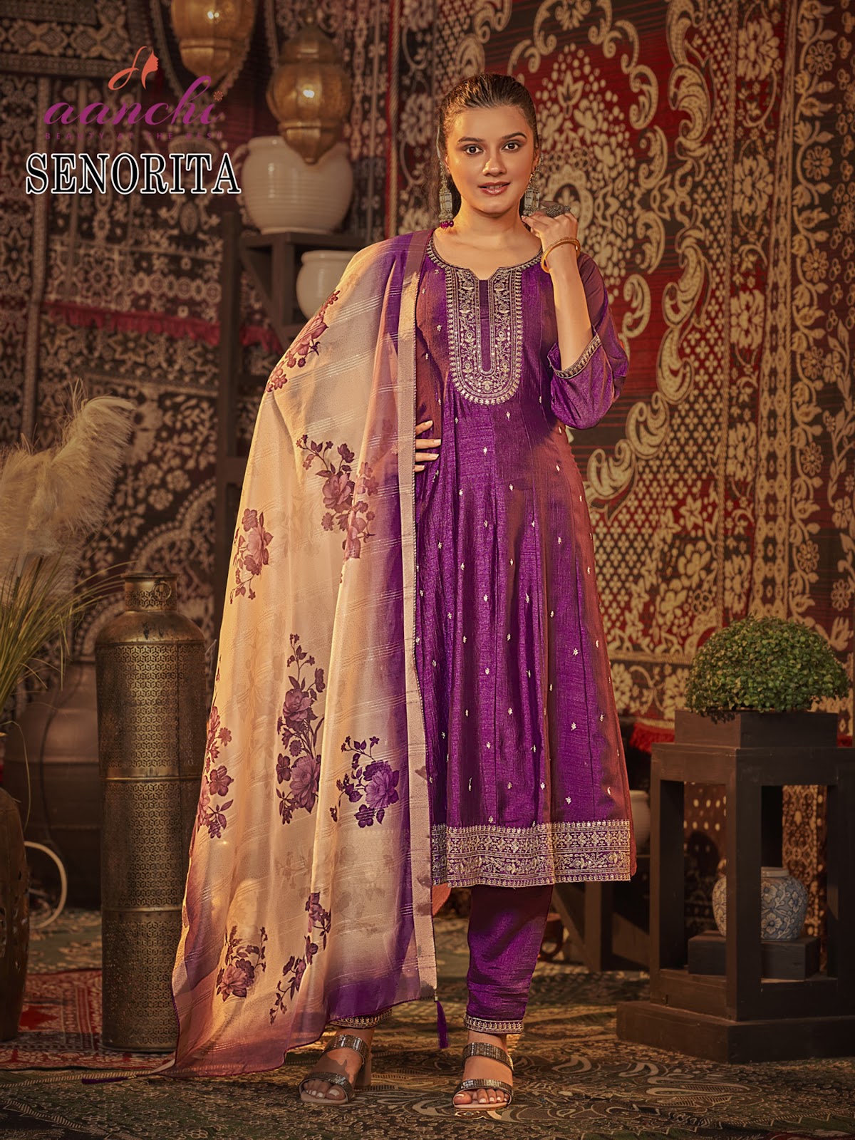 Senorita Aanchi Vichitra Silk Readymade Anarkali Suits Exporter Ahmedabad