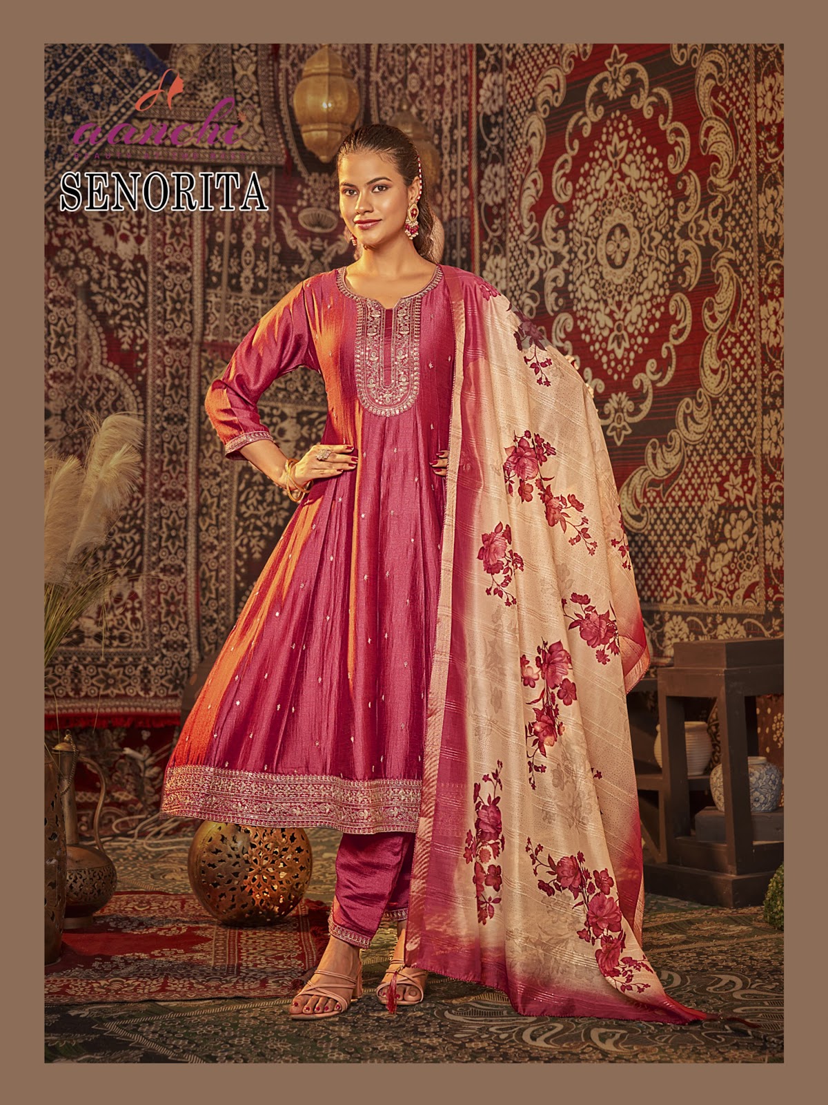 Senorita Aanchi Vichitra Silk Readymade Anarkali Suits Exporter Ahmedabad